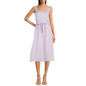 DKNY Lavender/White Check Sleeveless Scoop Neck Dress NWT